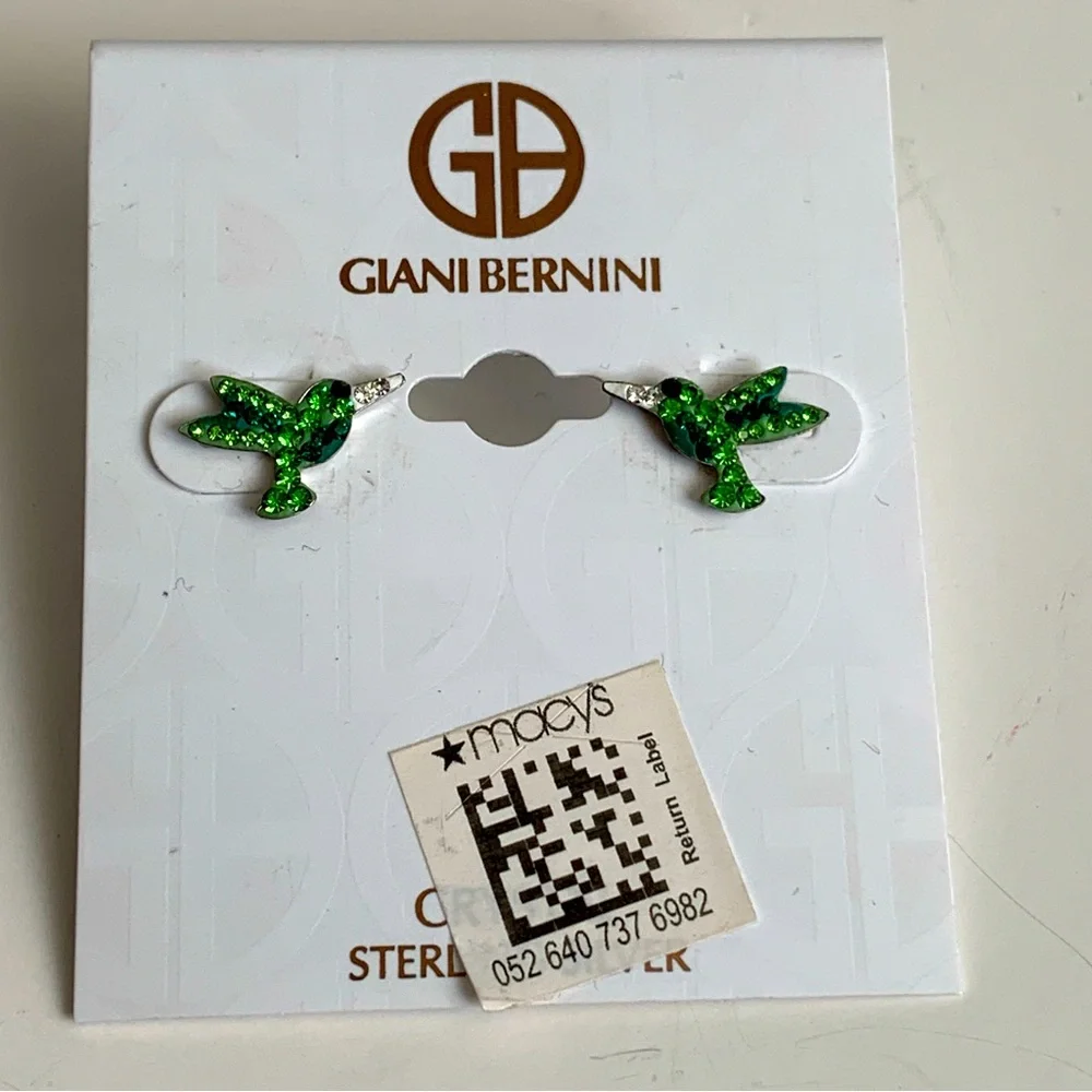 GIANI BERNINI Sterling Silver Crystal Green Hummingbird Stud Earrings